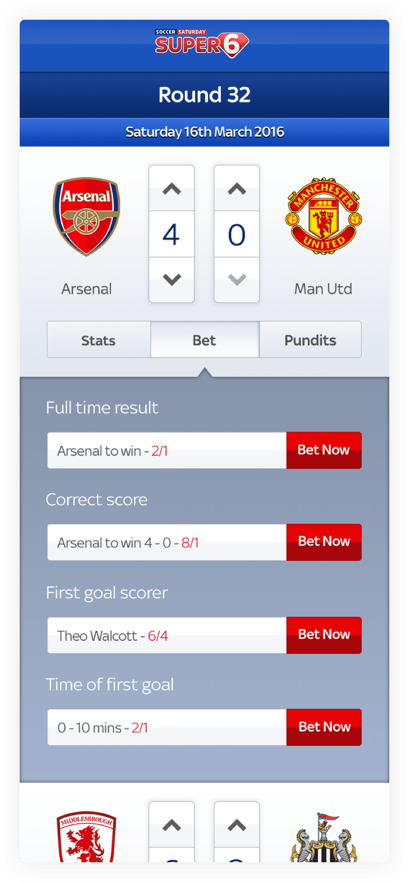 Super 6 Predictions Page